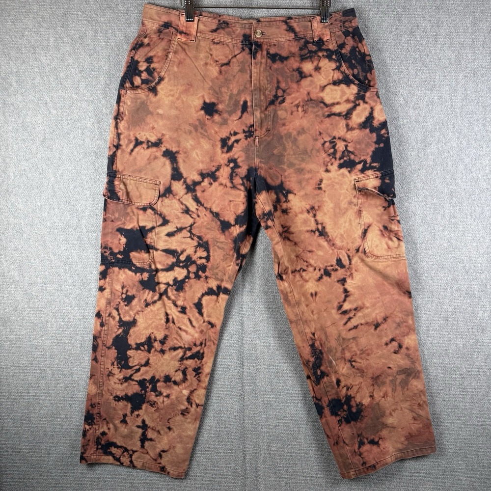 Premier International Jeans Men's 36x30 Acid Wash Cargo Pants Pink Blue Tie-dye